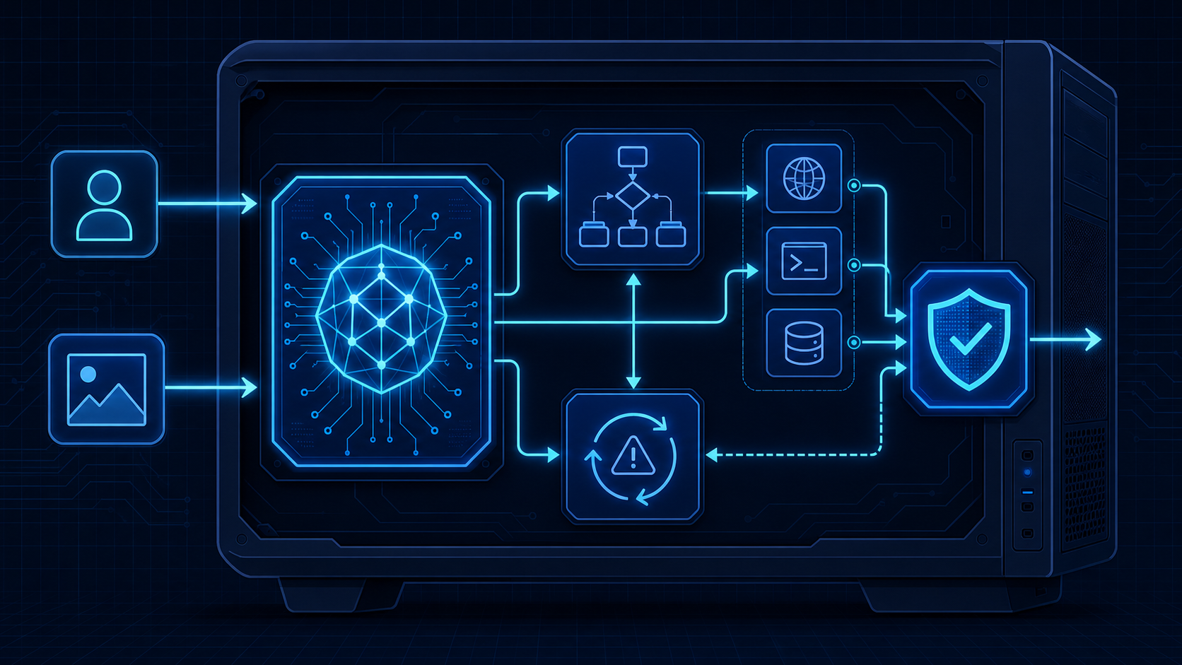 Muse Glimmer local multimodal agent architecture showing planning, tools, recovery, and approval gates